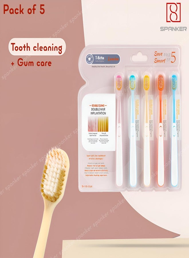 Spanker Pack of 5 Double Hair Implantation Manual Toothbrush 0.18mm Bristles for Deep Clean | Sensitive Teeth and Receding Gums, Soft Floss Bristle for Gum Care Protect Fragile Gums - Image 3